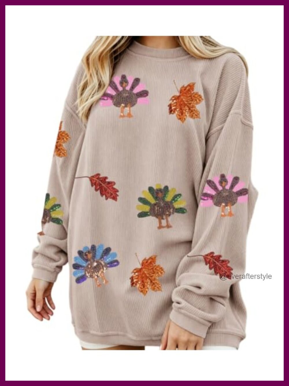 Sequin Pumpkin Corded Sweatshirt Oversized Crewneck Pullover Top